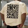 ANXIETY Warped Swirl Text Print Cream Cotton Oversized Tee Y2K Retro Mental Health Streetwear U