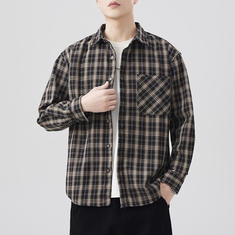 Spring New Japanese Retro Men's Loose Shirt Color Plaid Casual American Shirt Jacket