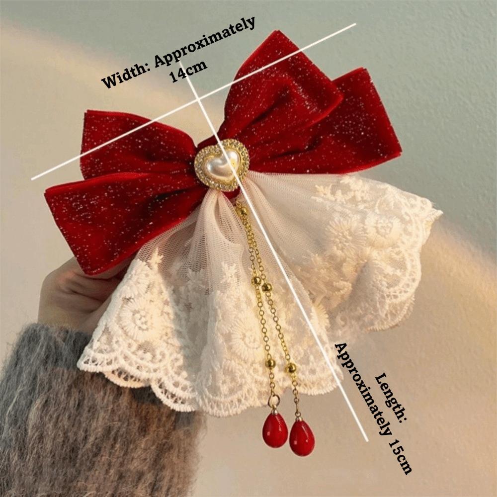 Lace Elegant Hair Clips Elegant Ribbon Bowknot Hair Clips Sweet Lace Hair Accessories  Daily Wear