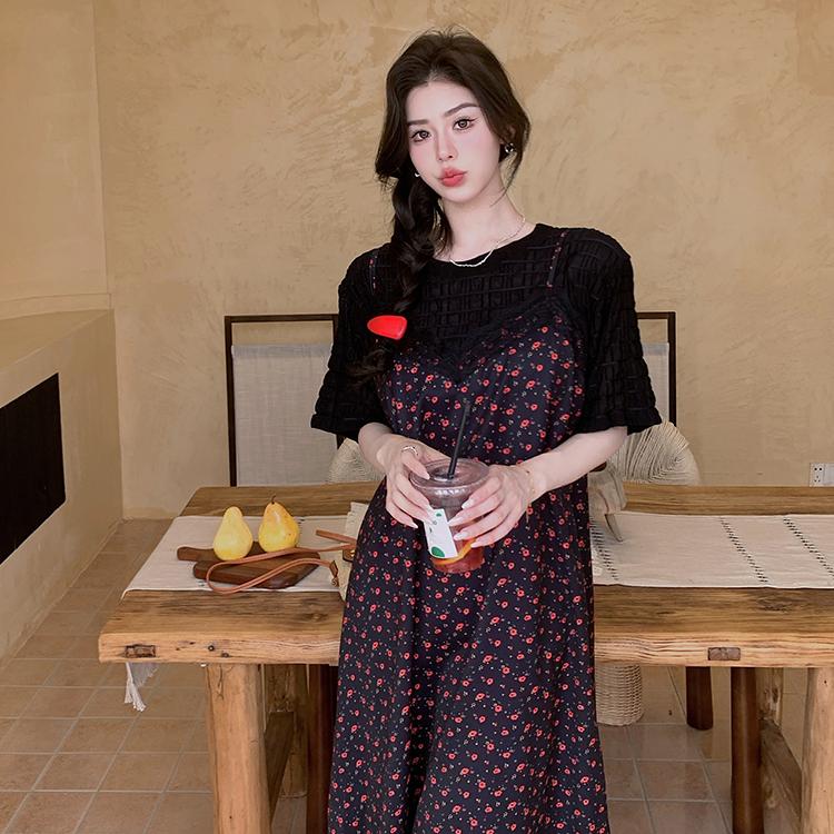 Dimanaf Women 2025 New Summer Plus Size Casual Basic Pleated Short Sleeve Oversize Polka Dot Dress Loose Long Dress