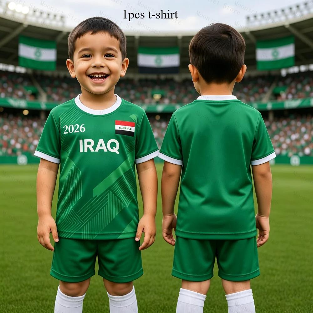 HerSight 2026 Irak Vlag Print Heren T-shirt Groene Voetbal Tops Jersey Casual Korte Mouw T-shirt Sport Fans Dagelijkse Kleding Kinder T-shirt 130
