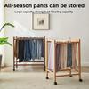 Solid Wood Pant Rack - Foldable Garment Organizer with 10 Hangers, Rolling Trouser Holder for Walk-In Closet, Bedroom & Laundry