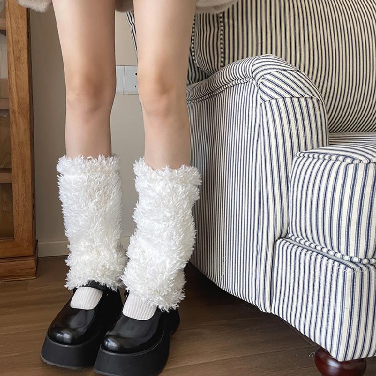 Women Vintage Warm Curly Furry Solid Color Leg Warmers Leg Covers Aesthetic Fuzzy Plush Boot Cuffs Socks for Winter Days
