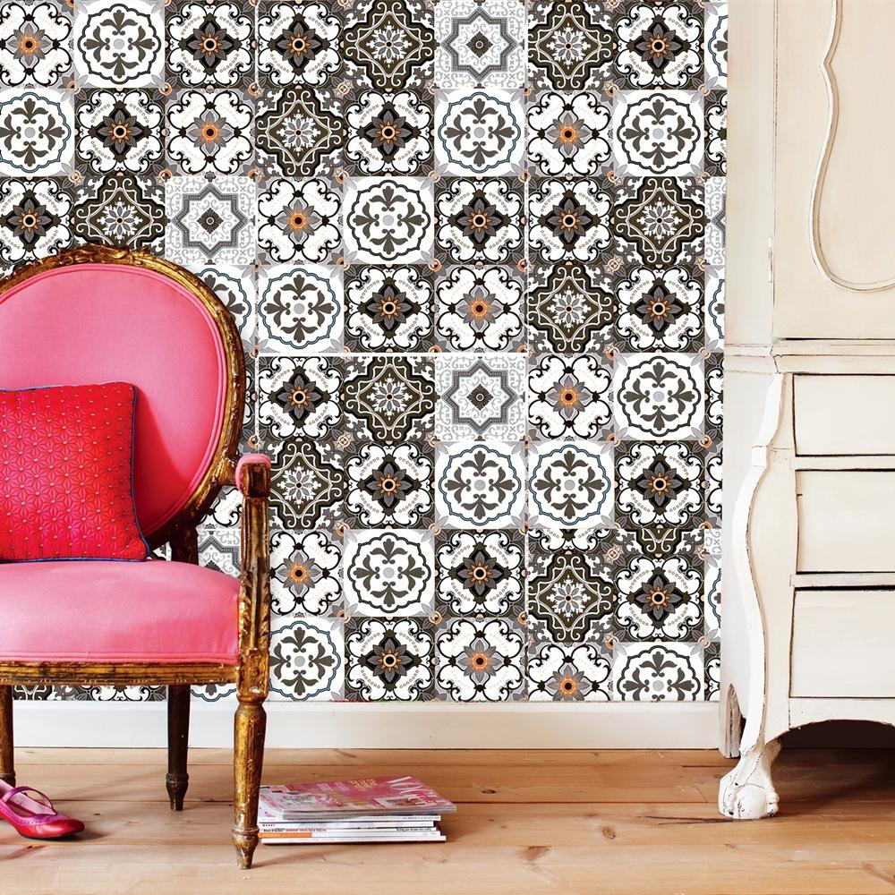 Ethnic Style Plaid Wallpaper Peel and Stick Wallpaper Self Adhesive Thicken Contact Paper Removable Waterproof Wallpaper For Kitchen