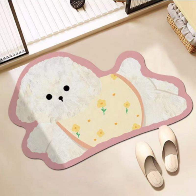 Floor Mat Non-Slip Backing Cat Design Easy Maintenance Versatile Rug Living Room Bathroom Kitchen Home Decor