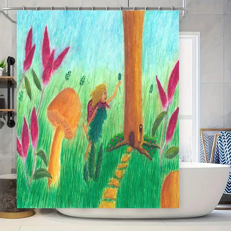 

Enchanting Fairy Garden Shower Curtain Colorful Cartoon Print For Bathroom Decor Made With Durable Polyester Fabric (72X84 Inche W60H190(CM)-1 Pcs