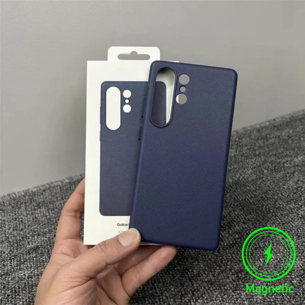 

Genuine Leather Phone Cases For Samsung S25 Ultra Plus Magnetic Wireless Charging Shockproof Protect Cover Galaxy S25