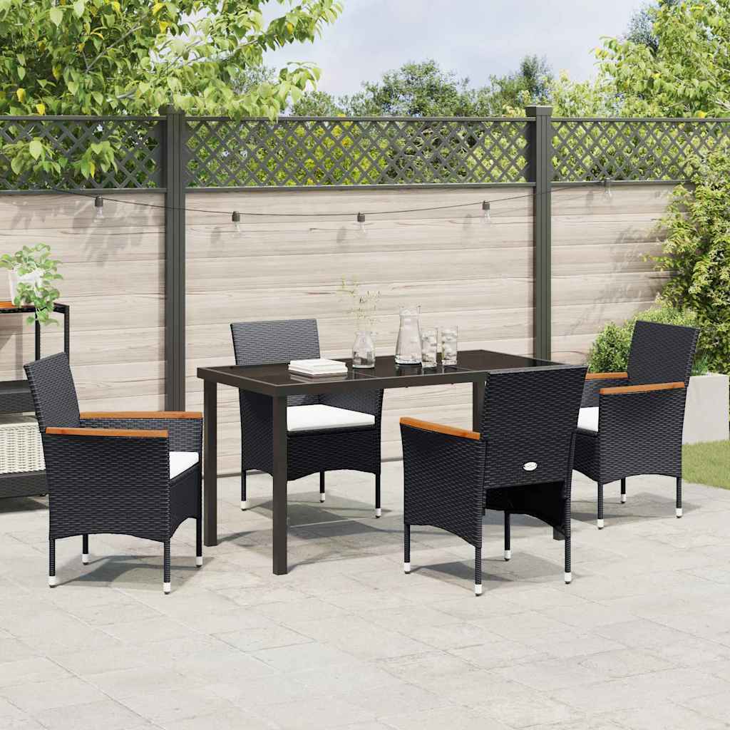 Garden Dining Set with Cushions 5 pcs Black Poly Rattan