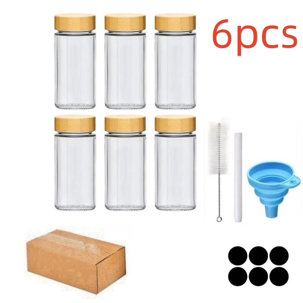 6/12/24pcs Glass Spice Jars with Bamboo Lids Or Metal Lids Include 4oz Square Spice Containers Minimalist Spice Labels Stickers