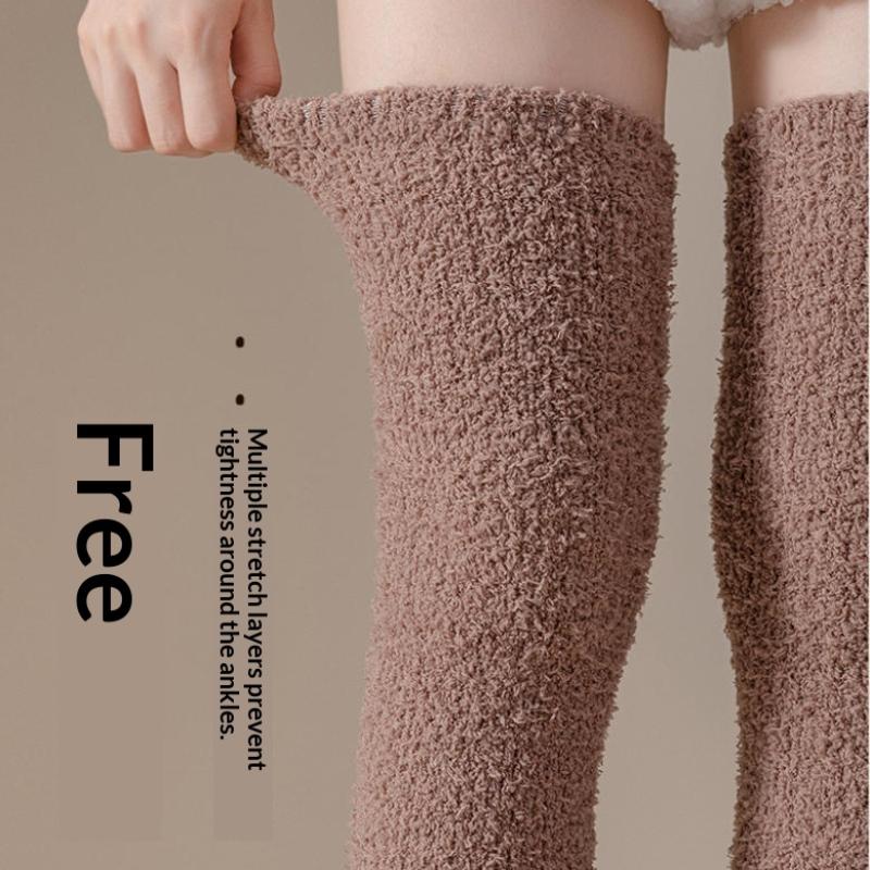 1 Paar Warmes Korallenfleece Kniebandagen Über das Knie Bequem Damenstrumpfwaren Damen Dicke Lange Schlauchsocken