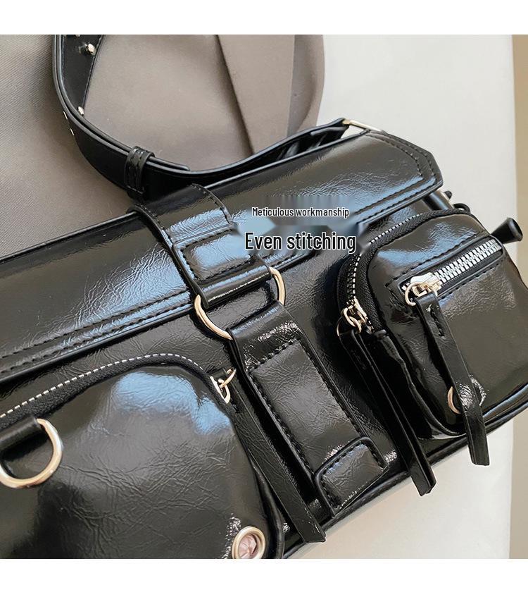Trendy Texture Hot Girl Underarm Baguette Bag - Women's 2025 Niche Design Motorcycle Shoulder & Crossbody Bag