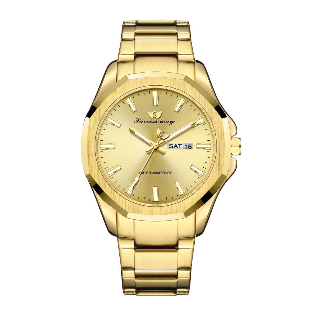 New Elegant Business Gentleman Style Steel Strip Men's Quartz Watch Waterproof Night Light Dual Calendar Men's Quartz Watch