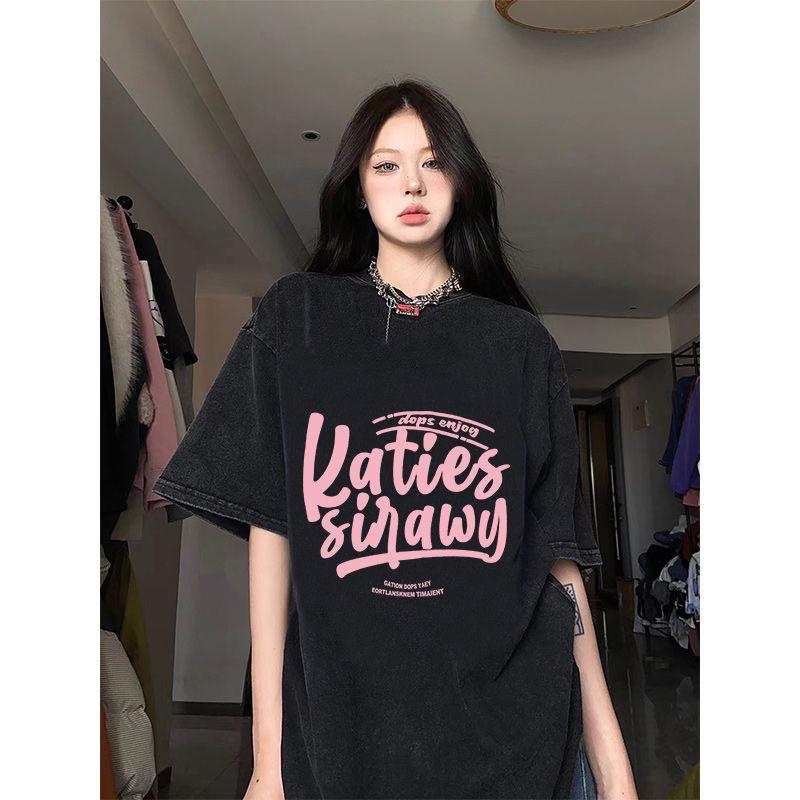 

Plus Size European Style Mid-Length Black Oversized Tee for Women, Hip-Covering Loose Fit, Short Half-Sleeve, Summer 2025 M
