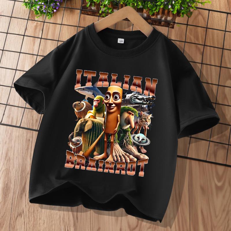 

Italian Brainrot Kids T-shirt Funny Meme Tralalero Tralalas Tung Sahur Short Sleeve Bombardiro Crocodilo Cappuccino Child Tops 110