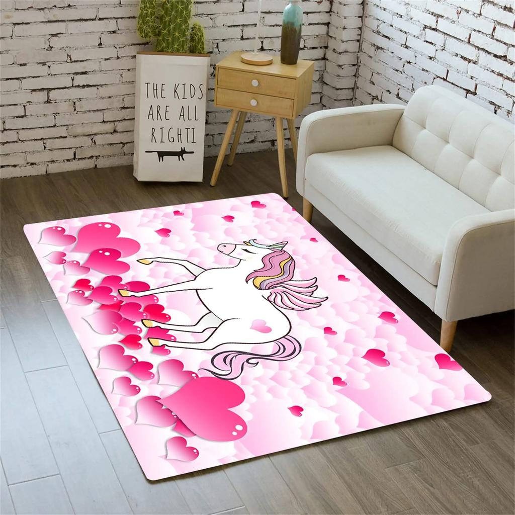 Cartoon Niedliches Einhorn Bereichsteppich Rosa Rose Glänzender Teppich Fantasie Tier Fußmatte Regenbogen Matten Wohnzimmer Kinderzimmer Türvorleger