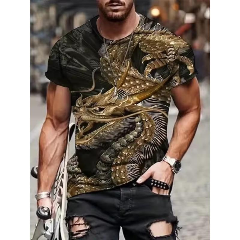Dragon Totem 3d Printed Summer Men's T-Shirt Short Sleeve Fashion Street Casual Creative Personality Tough Guy Style Clothing
