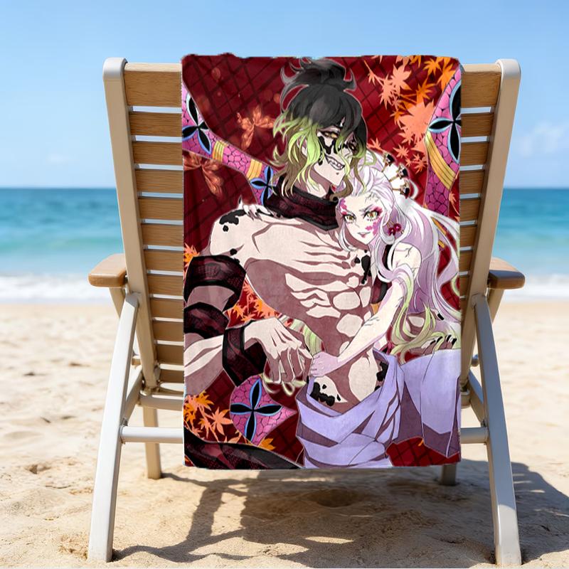 proof beach towel with a Demon Slayer characters1 pattern - soft,absorbent,quick-drying,machine washable - perfect for swimming,camping,bathing