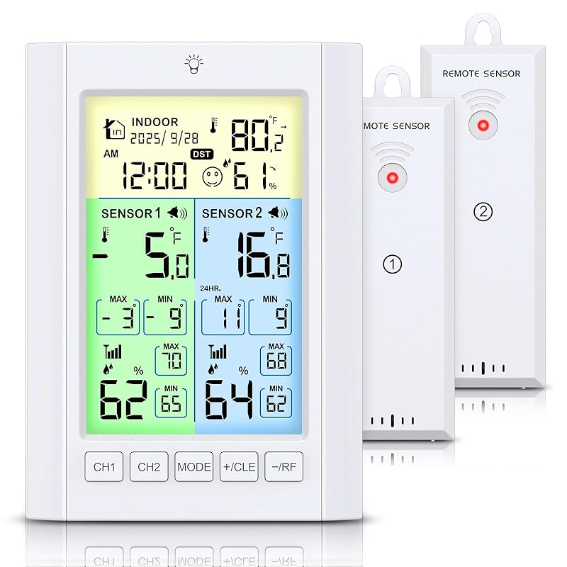 Refrigerator Thermometer with Freezer Alarm - Temracha Wireless Fridge Thermometer with Alert, Backlight MAX/MIN Record for Kitchen Home Restaurant