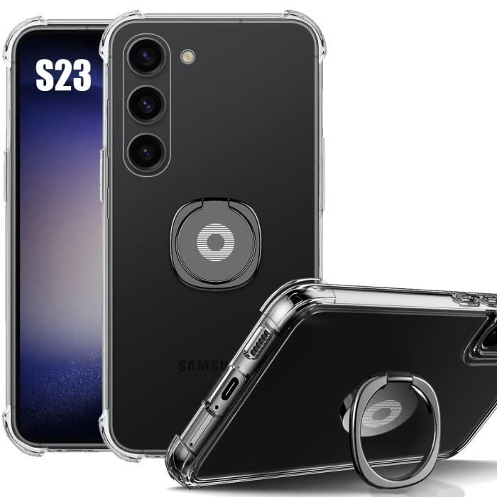 Coque Silicone - Booling - pour Samsung Galaxy S23 - Transparent - Antichoc - Support Noir