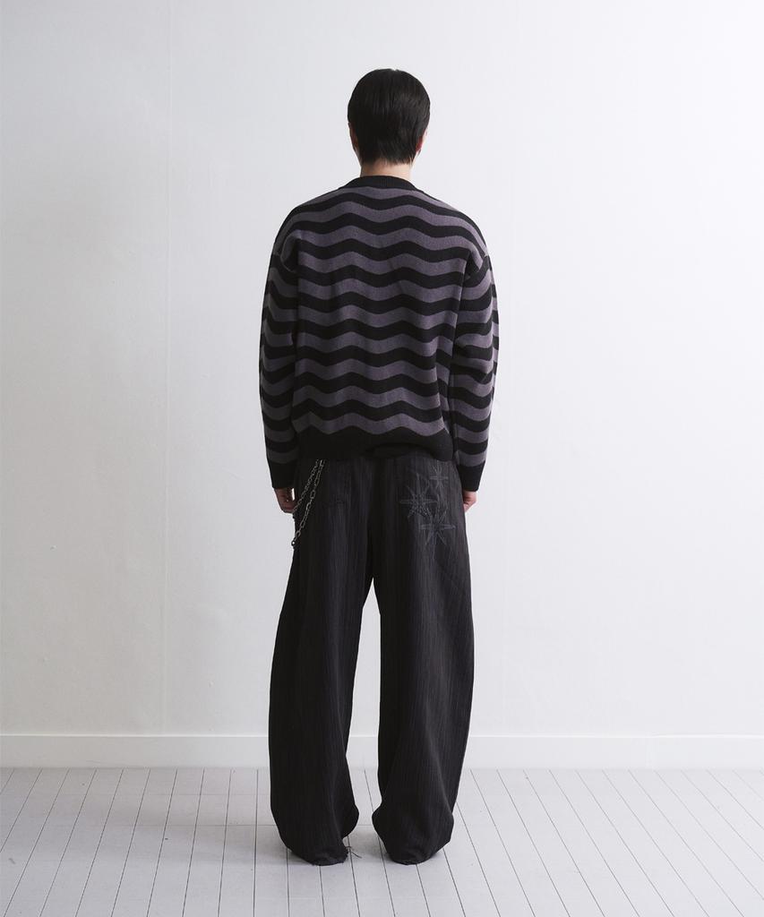 Untitled Seoul Striped Wave Knit Cardigan Black