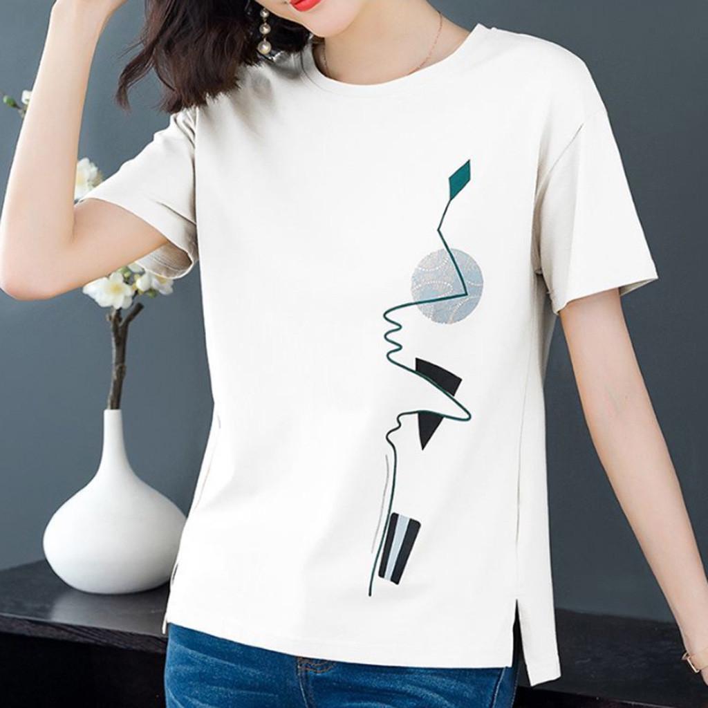 Fashion Women Casual Short Sleeve Letter  Blouse Ladies T-Shirt Tops