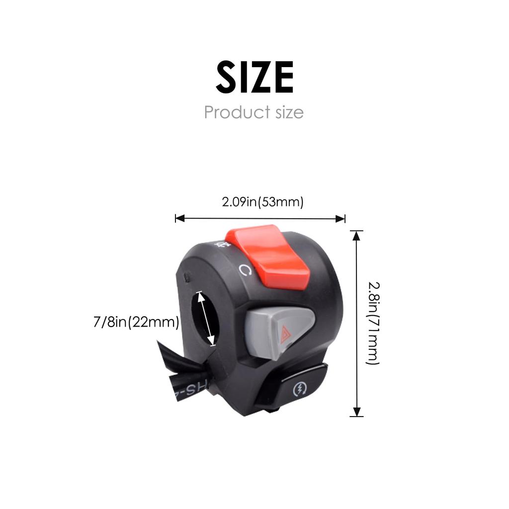 Motorcycle 22mm Steering Wheel Switch with Start/End Headlight/Warning Light Switch