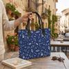 Blue Christmas Pattern Tote Bag Large Casual Handbag for Daily Shopping Travel Lightweight Reusable Shoulder Bag