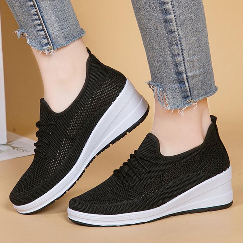 Fashion Rimocy Women's Casual White Wedge Sneakers Summer Comfortable Soft Sole Walking Shoes Woman Breathable Mesh Slip On Sports Shoes