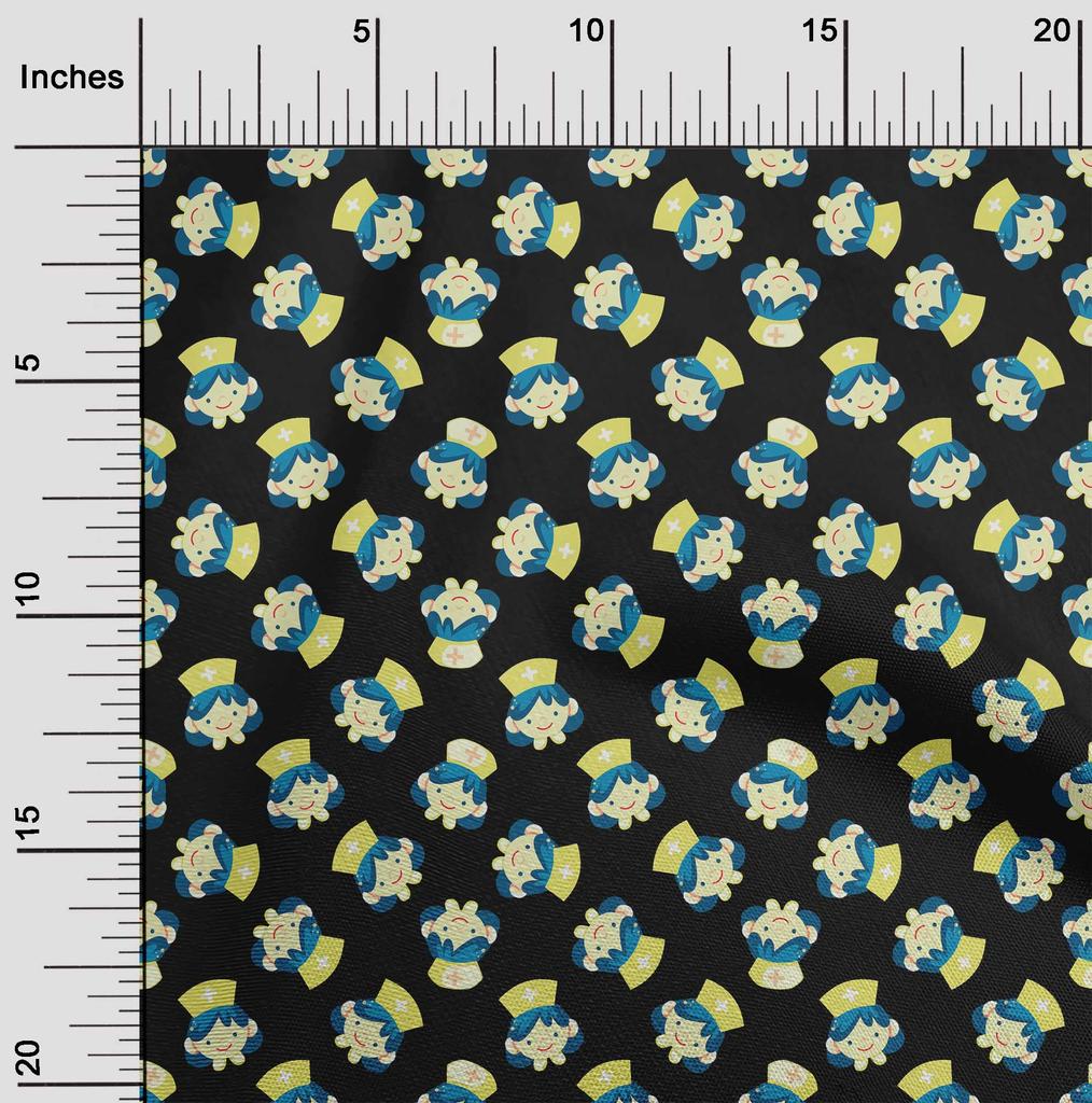 oneOone Cotton Flex Black Fabric Doctor Nurse Print Sewing Fabric By The Yard Printed Diy Clothing Sewing Supplies 40 Inch