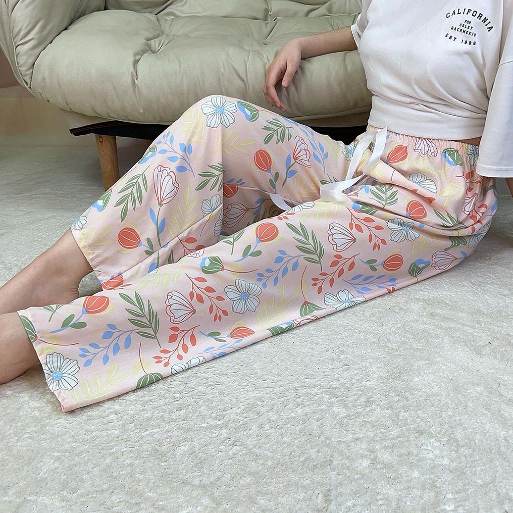 Summer Thin Cotton Rayon Ultra-Light Puff Wide Leg Ankle Pants for Women  Home Pants Plus Size Artificial Cotton Pants