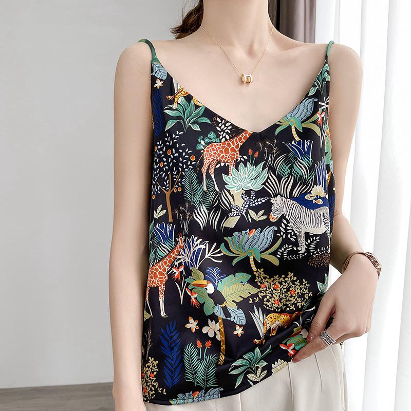 

Шелковая атласная майка: Женский летний топ без рукавов с принтом зоопарка XXL