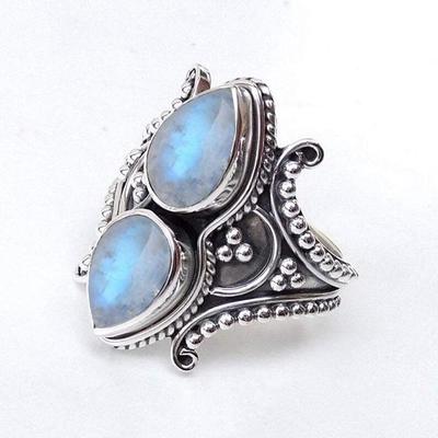 Pear Moonstone Gemstone Ring, Solid 925 Sterling Silver Ring, Designer Ring, Bohemian Ring, Anniversary Ring, Birthstone Ring
