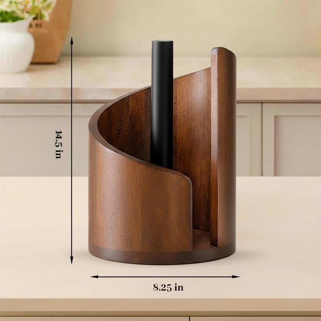 Wooden Tissue Holder with Base Countertop Paper Towel Holder Large Capacity Iron Frame Tissue Box for Dining Room Living Room