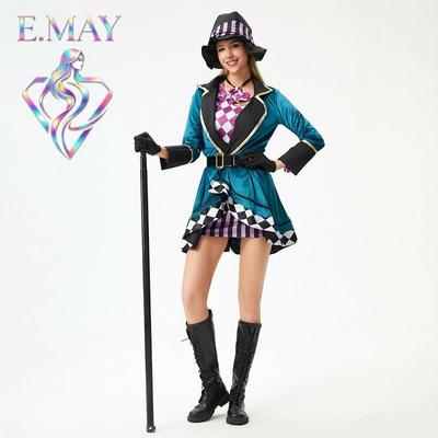 S-4XL Women's Halloween Alice Mad Hatter Magician Costume, Animal Tamer Stage Performance Outfit