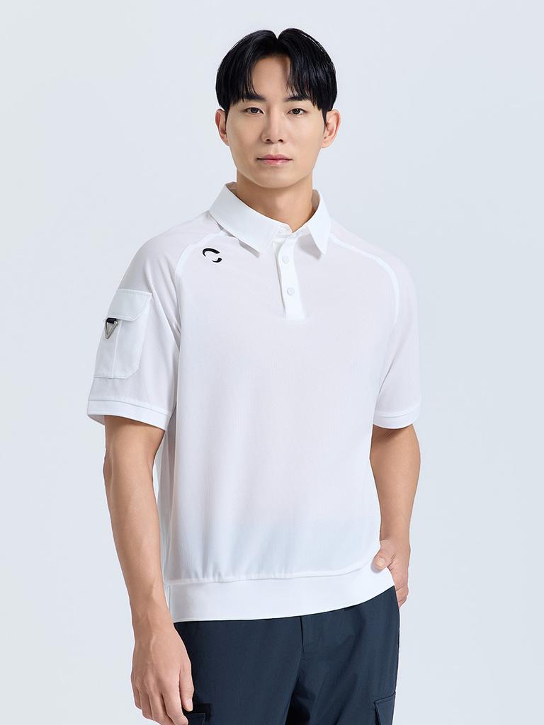 CHALLENGER Men'S Sleeve Pocket Pq Collared Short Sleeve T-Shirt White