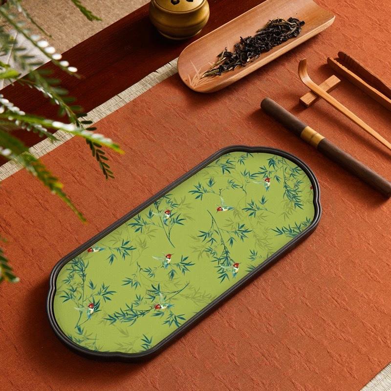 Quick Dry Absorbent Tea Tray - Chinese Style Compact Tea Sea Dry Practice Board  & Pot Holder