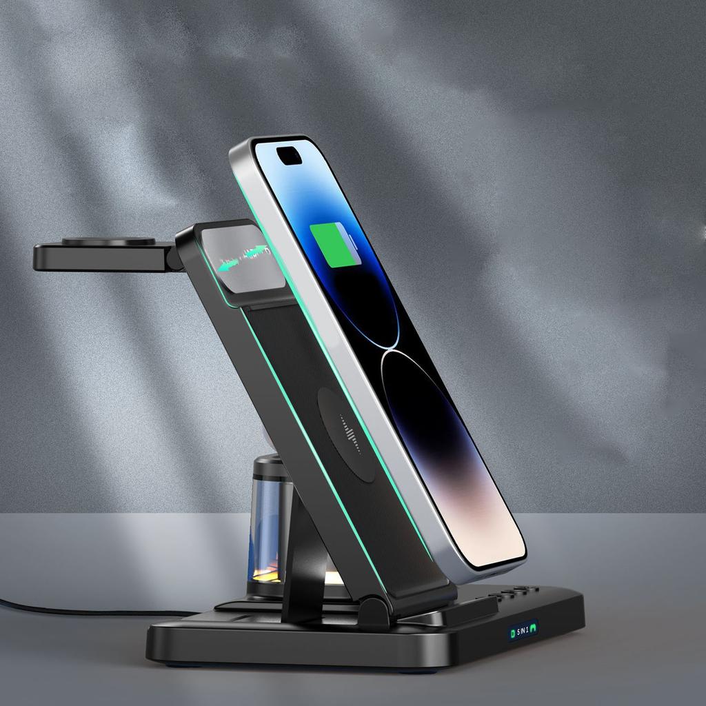 5 In 1 Charging Station Clock Night Light Function Portable Wireless Charger for Mobile Phone Watch