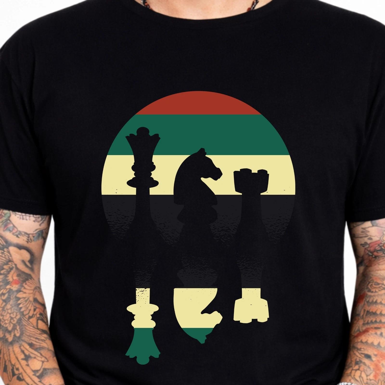 Retro Chess Pieces King Knight Rook Chess Player Lover Strategy Gift T-Shirt. XXXL
