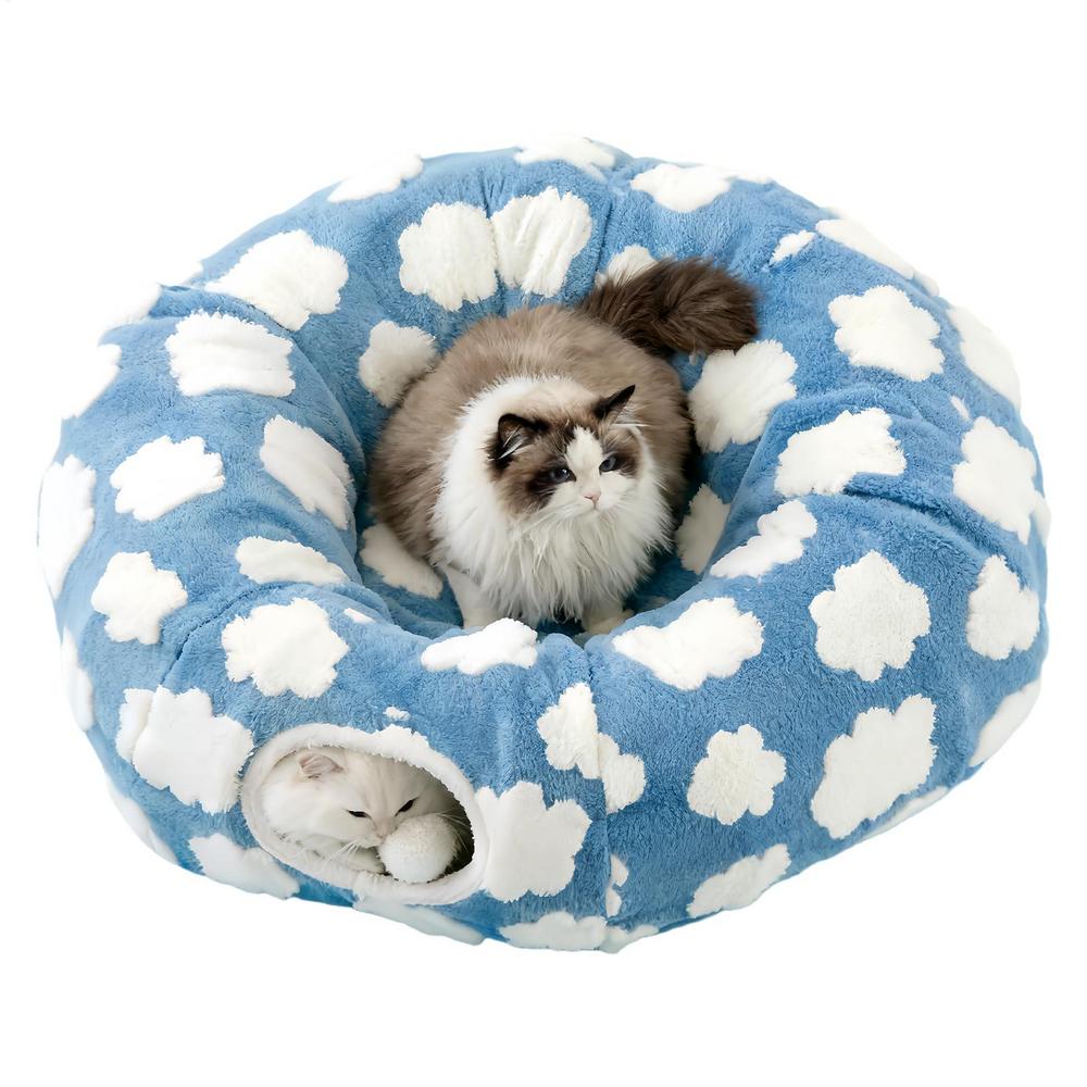 

Cat Tunnel Bed Interactive Toys Washable with Ball Tunnel Cat Bed Cave Interactive Toys for Kitten Puppy Small Dog Bunny Pet синій