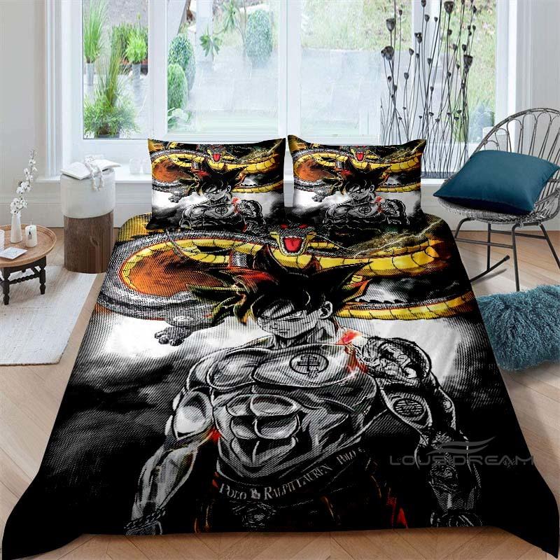 Cartoon/Anime Son Goku Dragon Ball Themed Printed Bedding Set: This Soft and Comfortable Set Includes a Duvet Cover and Pillowca