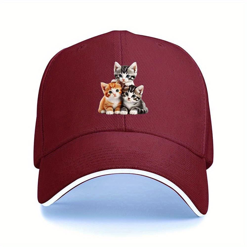 Three Adorable Kittens Print Baseball Cap Casual Cotton Adjustable Unisex Hat for Cat Lovers