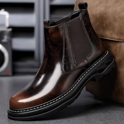 Botas Chelsea de estilo callejero, zapatos casuales sin cordones a la moda para hombre, botines cómodos de cuero PU para hombre, calzado de vestir para caminar y ocio