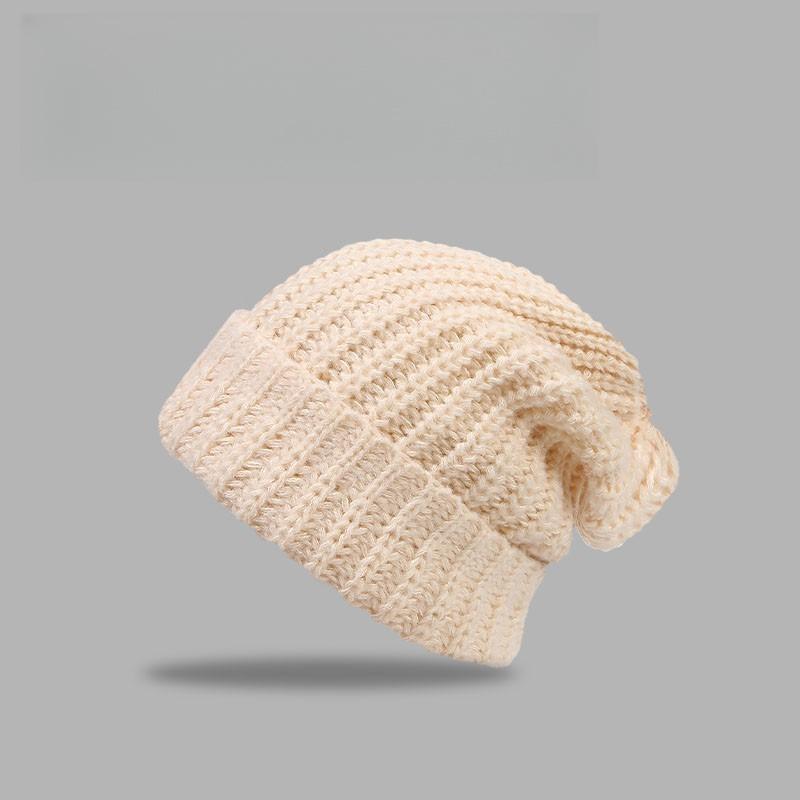 Women's Large Head Circumference Knitted Wool Hat - Versatile, Warm, Slouchy, Solid Color Korean Style for Autumn and Winter