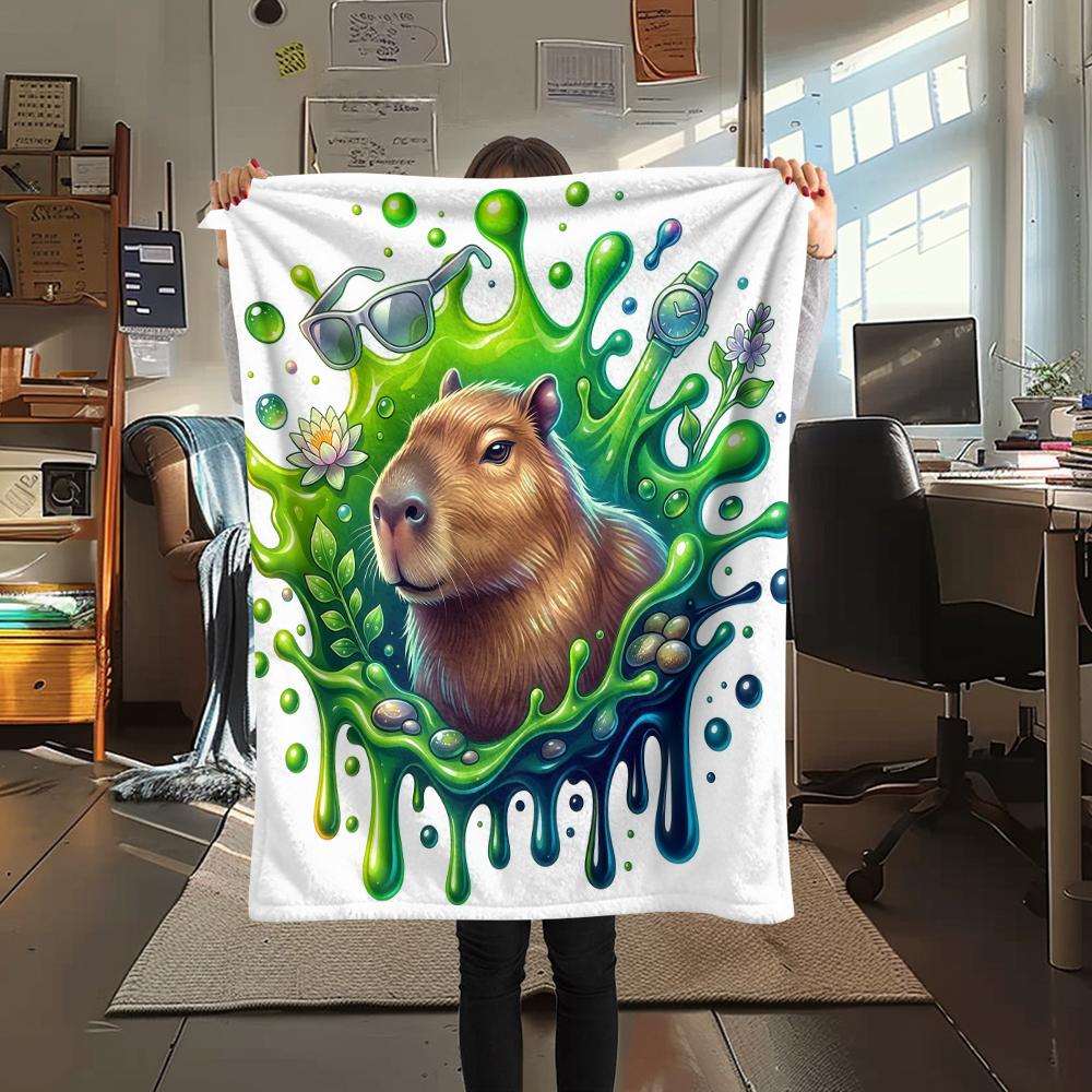 

Green splashed animals Print Flannel Blanket High quality Comfortable for All Seasons Home Decor Warmth and Comfort Perfect for Christmas Gifts 80cm x 120cm