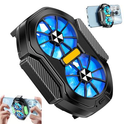 Mobile Phone Cooler with Dual Cooling Fan Cell Phone Radiator Heatsink with Rechargeable Battery for Live Streaming Outdoor Vlog Gaming
