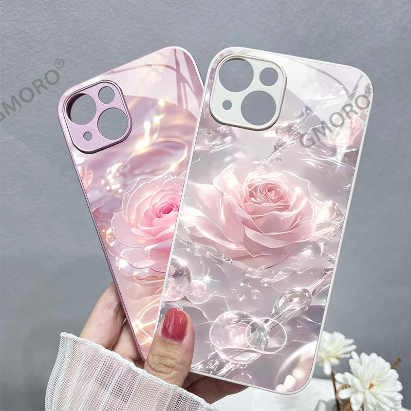 Dream water ripple three-dimensional colorful flower iPhone15 premium glass phone case Apple 17 protective case