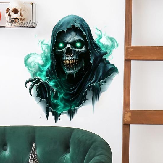 Spooky Wall Stickers Halloween Theme Sticker, Horror Skull Decal, Waterproof Self-adhesive Decor Art, for Home Living Room Bedroom And Party Ornaments
