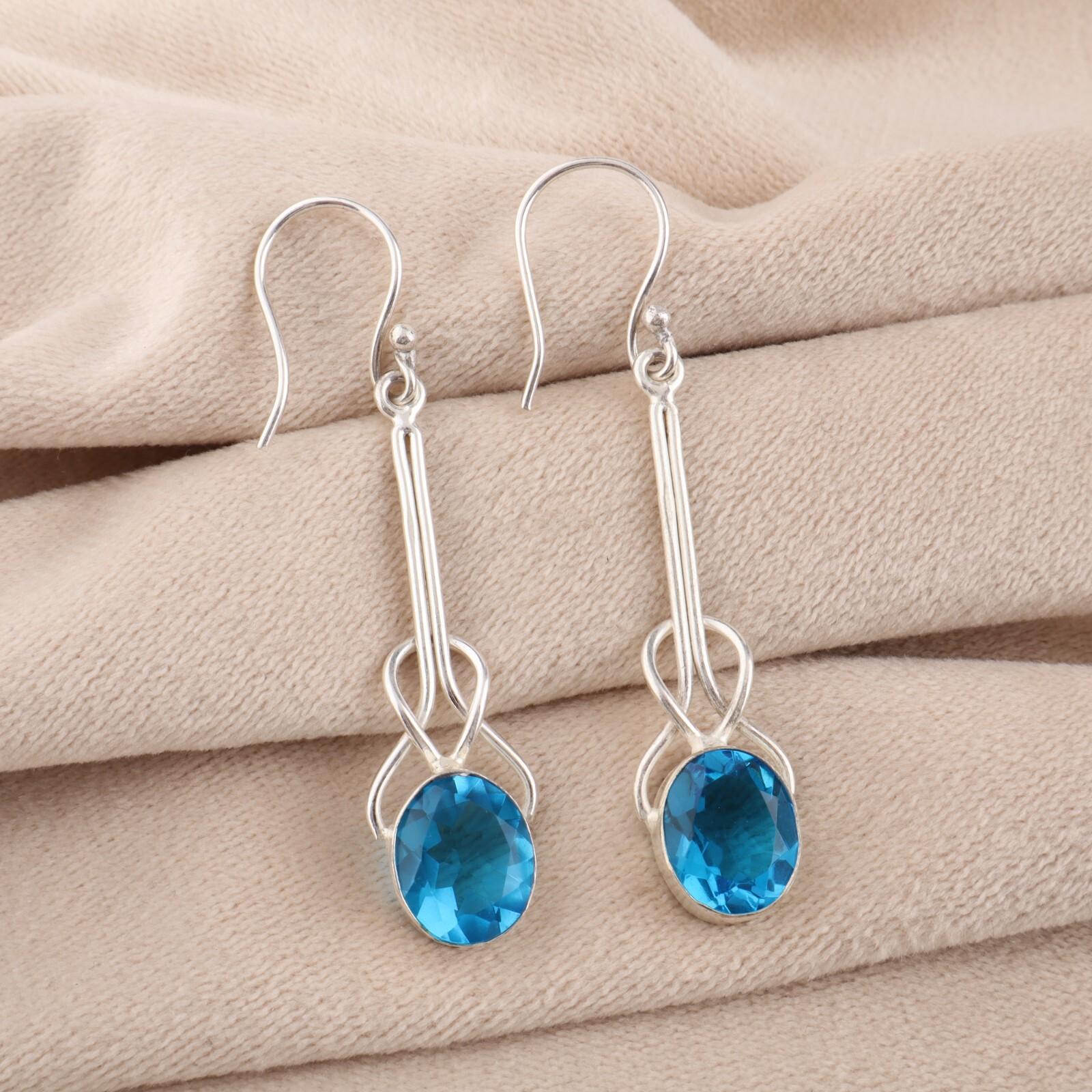 

Natural Swiss Blue Topaz Gemstone 925 Sterling Silver Handcrafted Earrings 1.76 EE-171-1