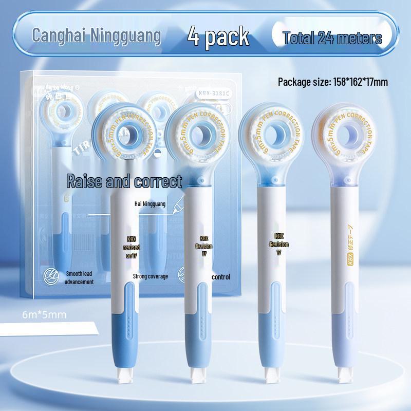 Pen-Style High-Capacity Correction Tape with Push-Button Design, Silent Operation, for Students