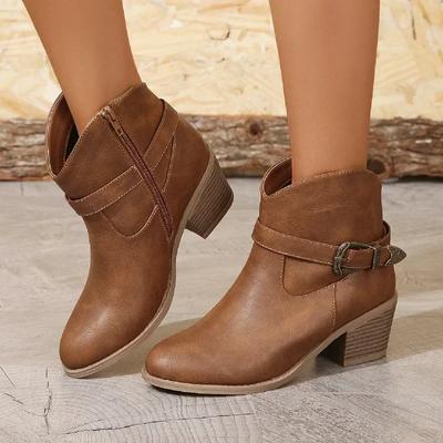 Übergröße Damenstiefel Herbst Damen Einfarbig Knöchel Mode High Heel Cowboy Westernstiefel Frühling Damen Spitzschuhstiefel
